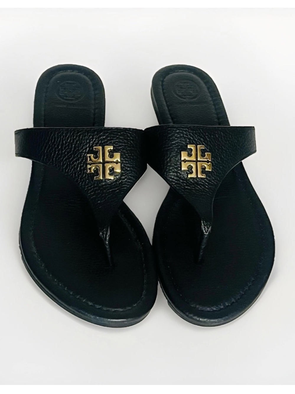 Tory Burch Sandals Jolie flat thong tumbled leather black 8